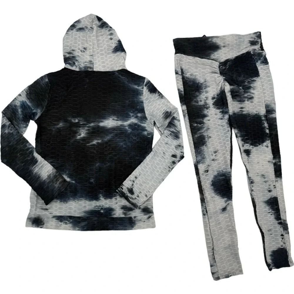 RICH & ROGUE NEW 1XL Tracksuit Lot Blue Black Tie Dye Honeycomb Textured Active
